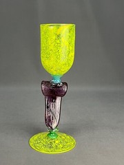 Hand-Blown Glass One-of-a-Kind Designer Multi-Color 9 1/2″ Wine or Water Goblet