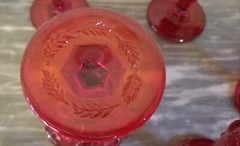 Vintage Madonna Inn Wild Rose Ruby Red Glass Water 5/8″ Goblets Set of 6