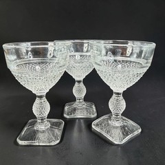 Cambridge MOUNT VERNON Clear Glass Diamond Point Goblets Square Base Set 3 Cups