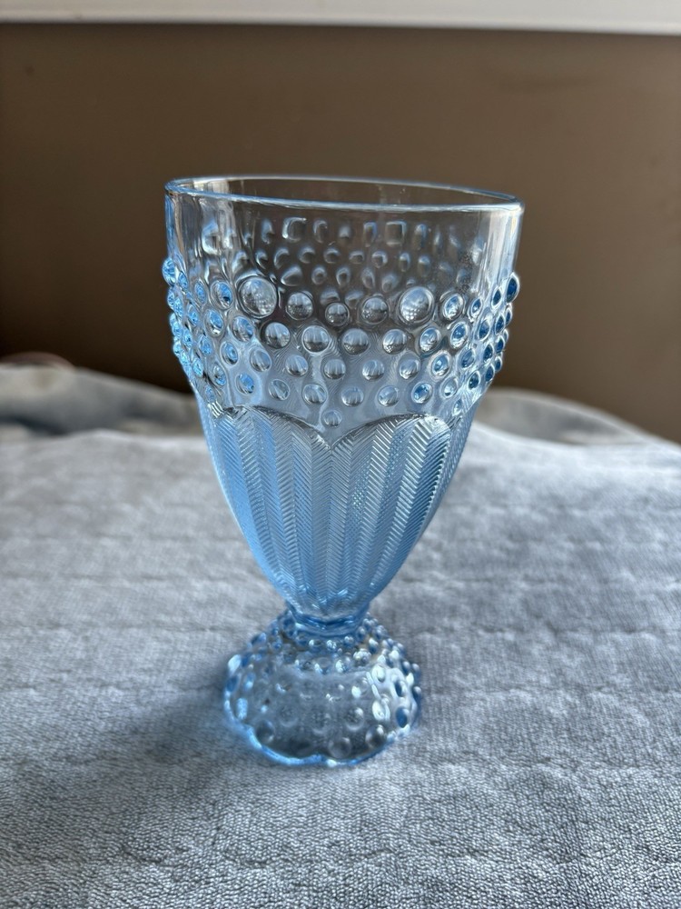 Gorham Crystal Emily’s Attic Blue Iced Tea Glasses All Purpose Hobnail-6” Tall