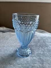Gorham Crystal Emily’s Attic Blue Iced Tea Glasses All Purpose Hobnail-6” Tall
