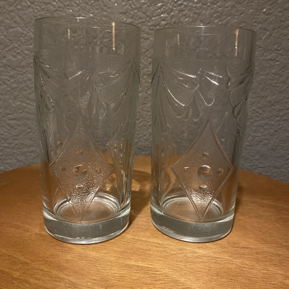 Set Of 2 Vintage Martha Stewart Ice Tea Glasses Tumblers Etched Glass Stunning