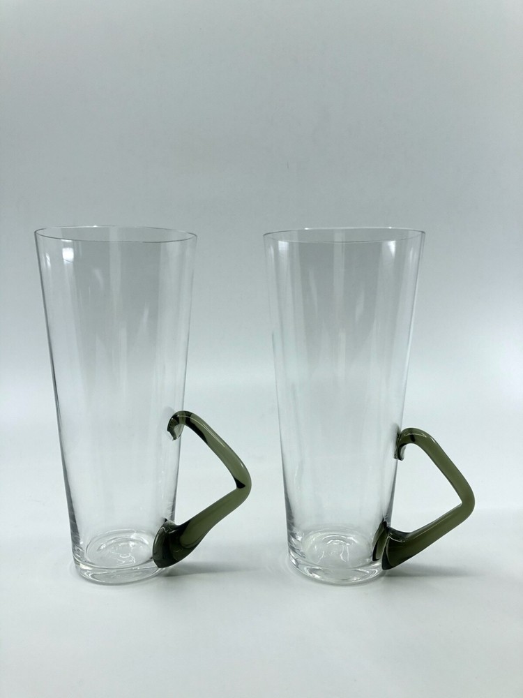 4 crystal tall glasses with applied smoke glass handblown handle