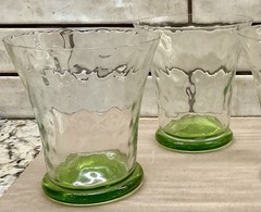 Set Of 4- 12oz Vintage Green Glass Tumblers Thumbprint /Optic Dot 4 1/2” Tall