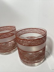 2 MCM Georges Briard Textured Red Wave Old Fashioned Lowball Tumblers BarWare