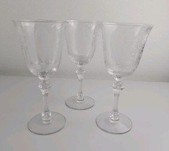 3 Qty Tiffin Franciscan June Night Etched Crystal 7 7/8″ Water or Wine Glasses