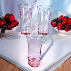 Dunbar Glass Set Of 3 Pink Juice Tumbler w/ Etched Floral Flower Motif Theme