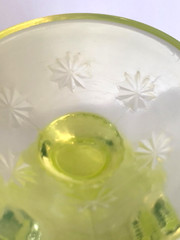 Vtg Fenton for LE Smith Moon & Stars Yellow/ Vaseline OPALESCENT GOBLET 5.75″