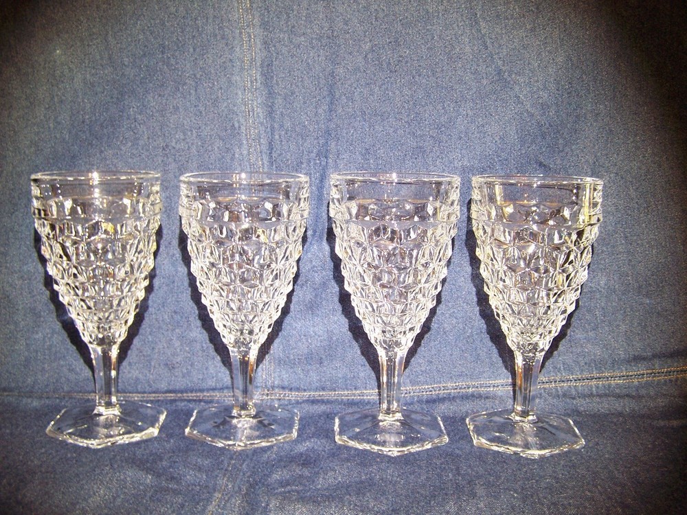 Fostoria American Sets of (4) 6 15/16″ Stemmed Goblet Hexagon Foot