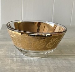 Vintage Culver Bowl Florentine Fruit Glass Dip Nut Bar Trinket Dish Gold 22k MCM