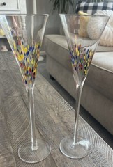 2 Leonardo Murano Millefiori Champagne 11″ TALL Hand Blown Flute Glasses