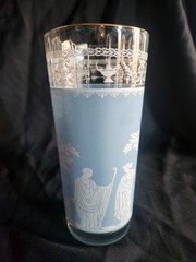 Vintage Jeannette Glass Hellenic Blue Tumbler 6.5” Grecian Wedgwood Style MCM