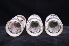 Rare Libbey Glass Gold Medallion WHITE LACE 3 Glass Tumbers Gold Trim Retro