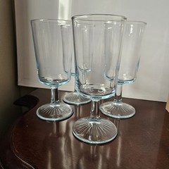 4 Light Ice Blue Pedestal Glasses Star Base Vintage 6.5″ High 10 Oz