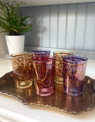 Vintage Timon Italy Gold Gilt Tumblers Set of 5 Jewel Tone Cocktail Glasses