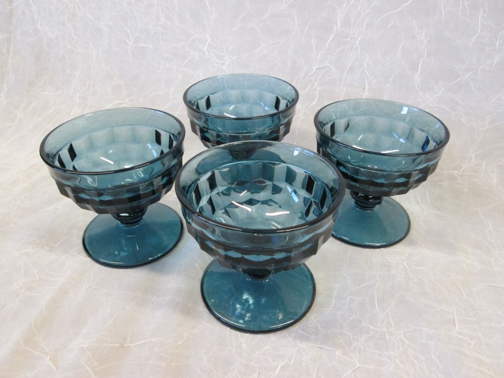 Set 4 SHERBERTS INDIANA Cube Cubist Pattern Whitehall Riviera Blue Glasses