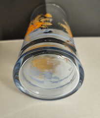 Vintage Libbey Drinking Glasses Blue Tinted Orange Flower Bouquet Set of 3