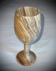 Ten Thousand Villages Banded Agate Stone Goblet Hand Carved Wine Chalice Glass