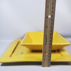 2 Pc Mamma Ro Marigold Square Yellow Plate & Bowl Signed, Luca, Italy, Excellent