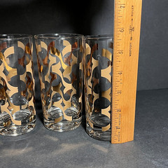 Set of 4 MCM Tumblers Gold & Tan Ribbon Pattern 5.5″ Tall 12 fl oz Hand Blown