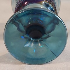 4 Vintage Indiana Harvest Grape Blue Iridescent Carnival Glass Wine Goblets [IG1