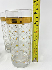 3 MCM Culver Gold Trim & Diamonds White Lattice Highball Tumbler Drink Glasses