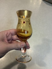 Gold Goblet • Hand-Painted Ruby Jewel Enamel • Italian Art Glass