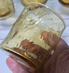 4 Amber Pinch Dimple Thumbprint Seeded Textured Blenko Style Glass Tumblers
