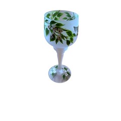 AVON Hand Painted Hummingbird Floral Frosted Stemmed Goblet Wine Glass 8in Vtg