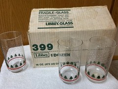 12 Christmas Tree Highball Glasses Libbey Square Snowflakes Christmas Winter