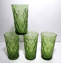 4 Anchor Hocking Kimberly Gemstone 5 1/4″ Beverage Tumblers Avocado Green 12 oz