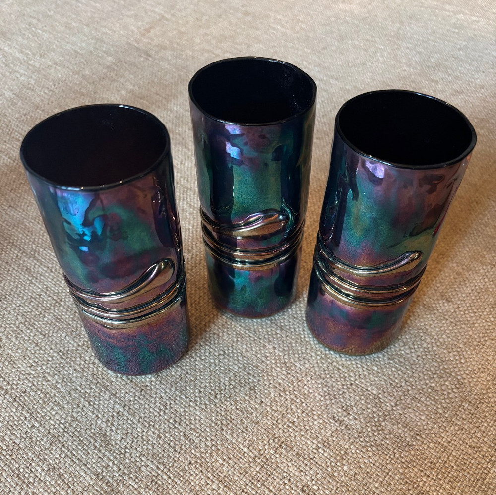Vintage Esteban Prieto Iridescent Studio Art Glass 6″ Tumbler Vase Twist Snake
