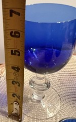Vtg Cobalt Blue – Set of 6 – 2 WaterWine Glasses, and 4 Cordial w/Clear Stem EUC