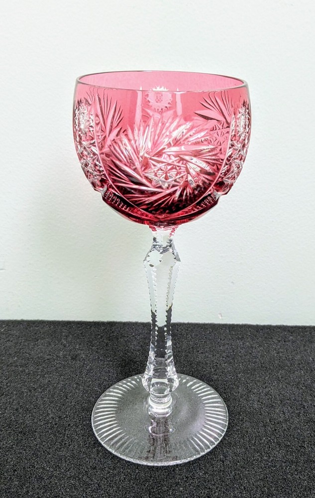 Rare AJKA Crystal «ALBRACCA» Lead Crystal Cranberry Pink Wine Glass, 7.5″, 6oz