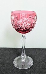 Rare AJKA Crystal «ALBRACCA» Lead Crystal Cranberry Pink Wine Glass, 7.5″, 6oz
