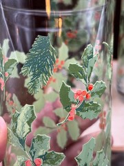 4 Vintage LIBBEY Holiday Green Holly Cooler Glasses Tumblers 14 Oz 6” NICE!