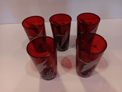 Vintage Anchor Hocking Glass Ruby Royal Wild Geese Cattails Tumbler Set of 5