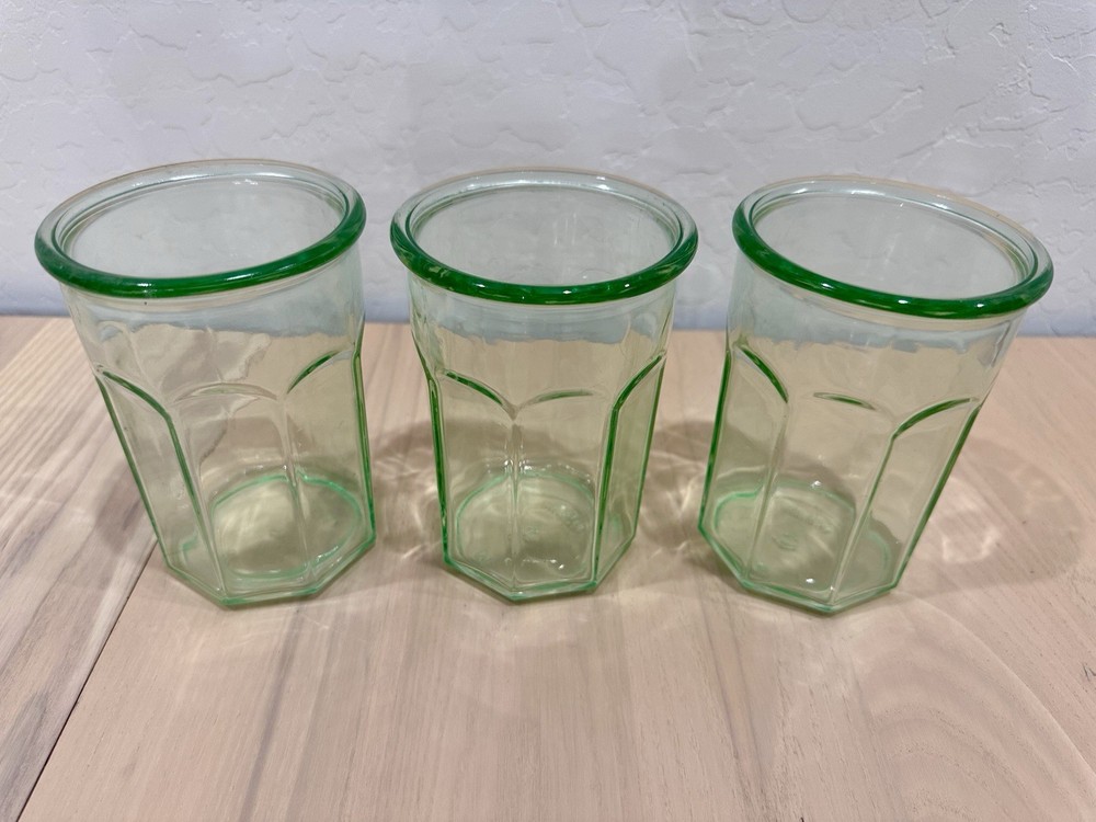 3 PC Green Depression Pre Anchor Hocking Glass Octagonal Tumbler Working Glass