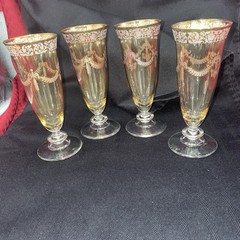 ARTE ITALICA MEDICI AMBER & GOLD FLUTED CHAMPAGNE GLASSES 3 SETS OF 4 AVAIL