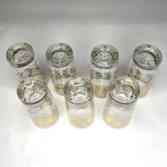 MCM Gold Grecian Goddess Design Glass Ice Bucket & 7 Highball Glasses Aldon