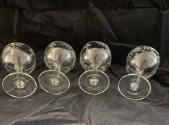 Four Vintage Clear Etched Floral Glass Champagne / Dessert Glasses