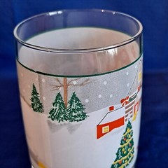Lot 4 Sango SILENT NIGHT Glass TUMBLERS Christmas Winter Town 14 oz Juice 5 3/4″