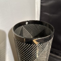 Vtg 1950s Set of 4 DOF 4” Drinking Glasses Black~Silver Textured Geometric
