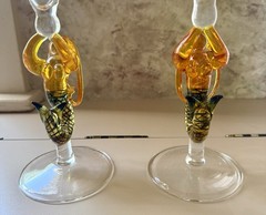 2 Milon Townsend Hand Blown Mermaid Swimming Martini Wine Goblets 8 3/4” Yellow