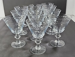 Glass Crystal Cordial Port Glasses Set of 11 Etched Leaves SEE ALL PICS! READ!