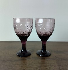 Libbey Garden Vine Violet Water Glass Goblet Set of 2 Vintage Glassware USA