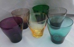 Vintage 4″ Glasses Set of 6 Hand Blown Multi Colored MCM Barware