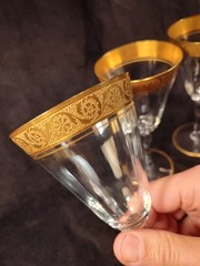3 Tiffin Franciscan Glass Goblets Paneled Gold Band