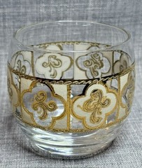 2 pc Culver 22KT Gold Roly Poly Whiskey Glass Salley Pattern Mid Century Style