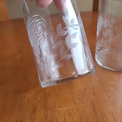 Vintage Cut Engraved ROSES Glass Verithin Thin 4″ Tumbler Elegant LOT 2